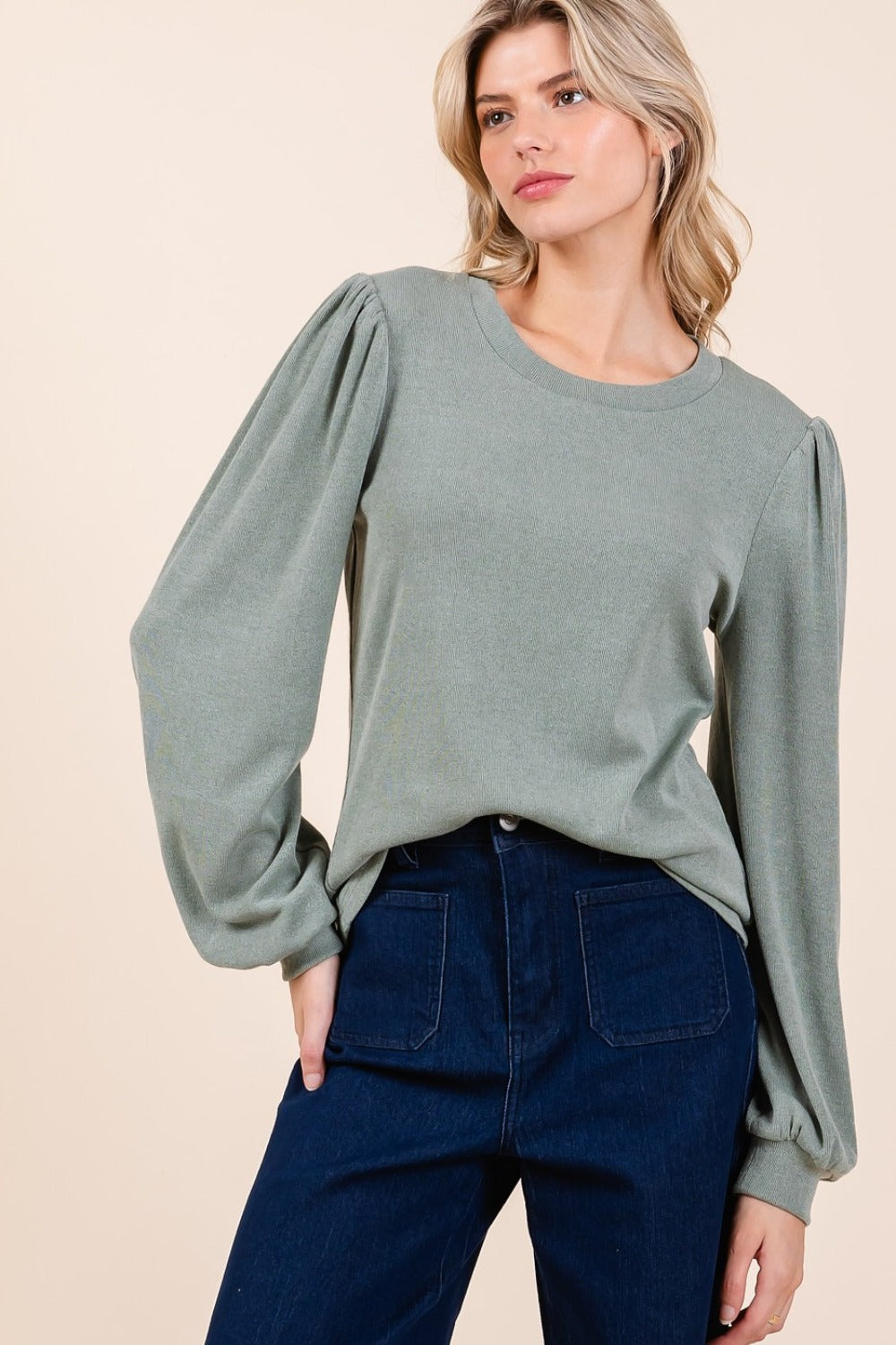 Mittoshop Round Neck Long Sleeve Rib Knit Top-Angel Casuals