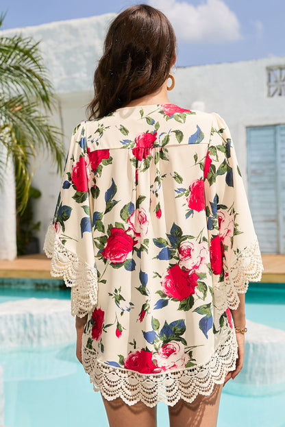 Floral Print Flounce Sleeve Cardigan-Angel Casuals