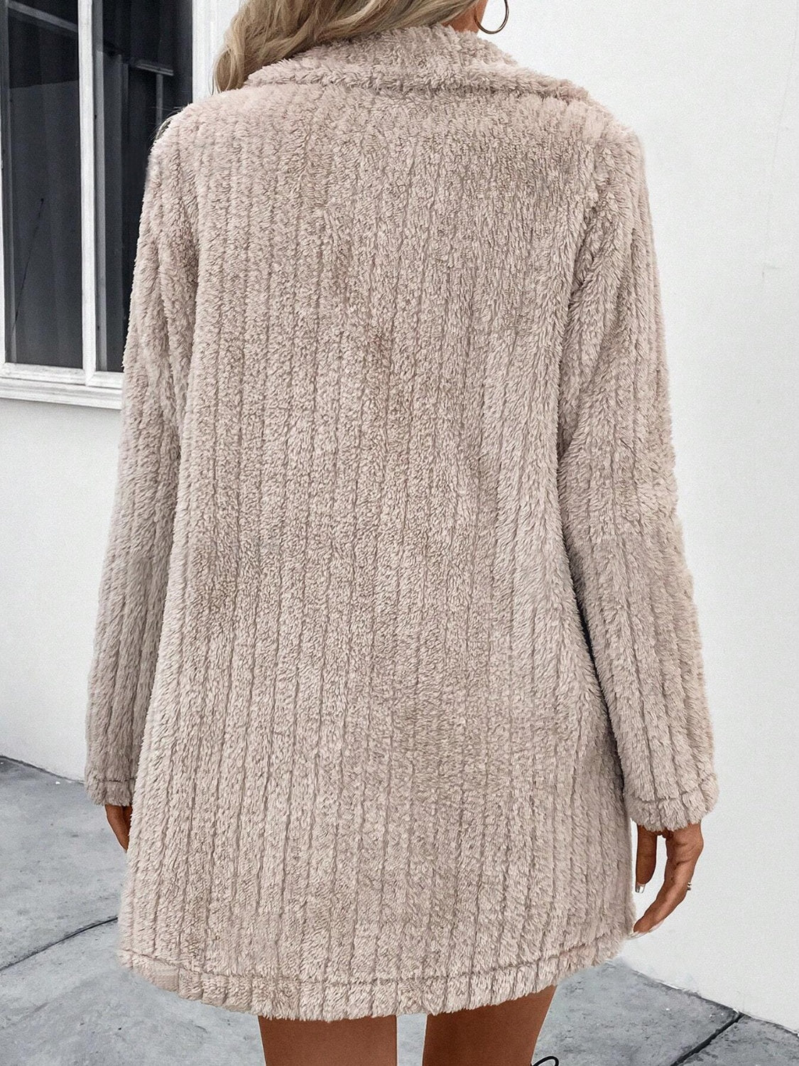 Fuzzy Button Up Long Sleeve Coat with Pockets-Angel Casuals