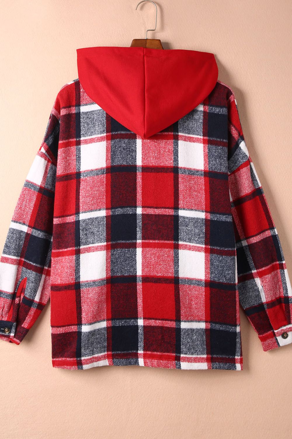 Plaid Button Up Hooded Shacket-Angel Casuals