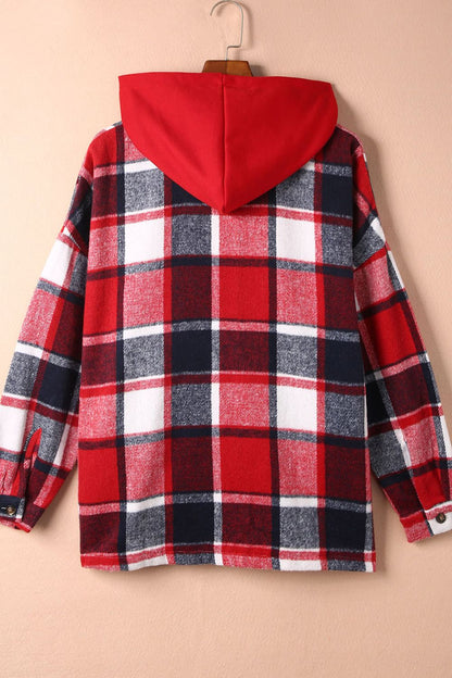 Plaid Button Up Hooded Shacket-Angel Casuals