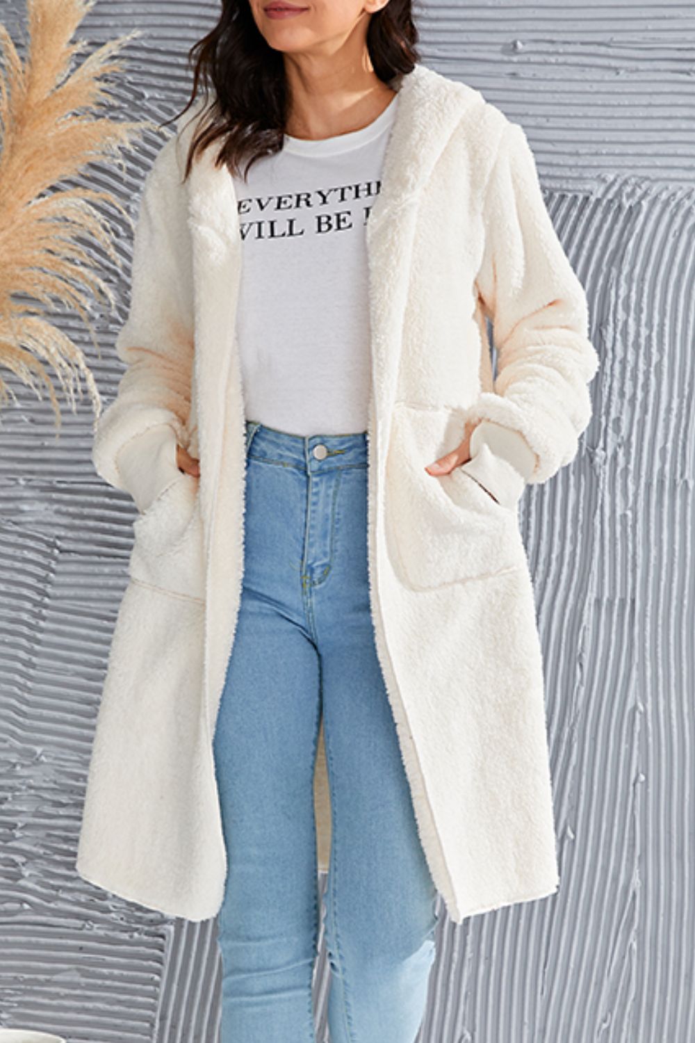 Double Take Full Size Hooded Teddy Bear Jacket with Thumbholes-Angel Casuals