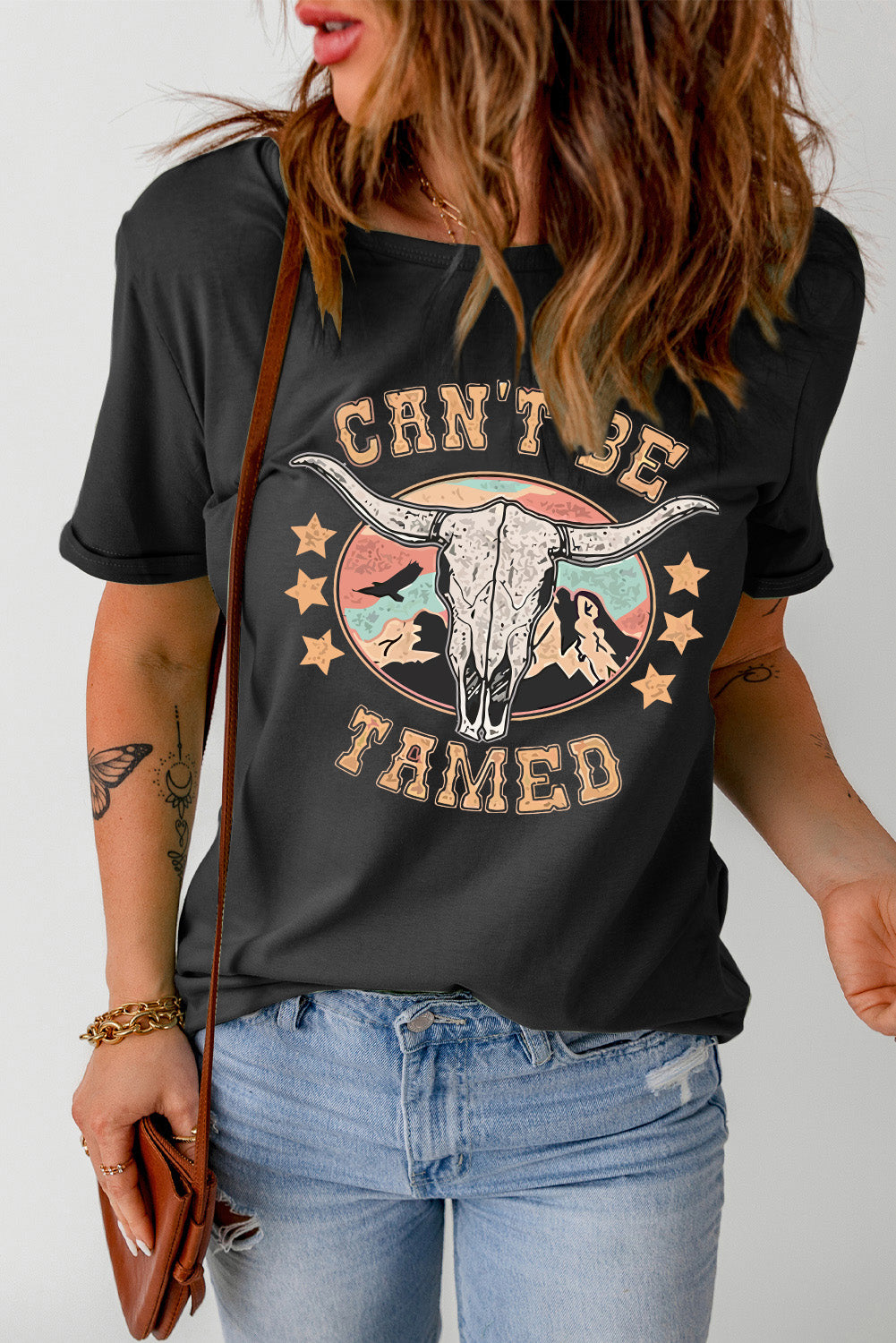 CAN'T BE TAMED Graphic Short Sleeve Tee-Angel Casuals