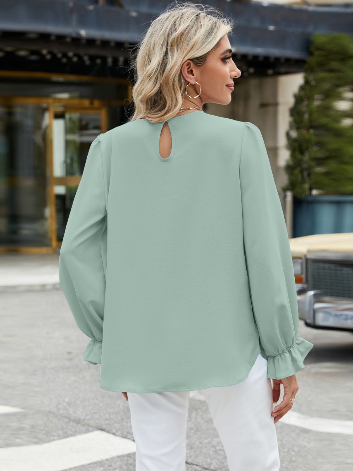 Round Neck Flounce Sleeve Top-Angel Casuals