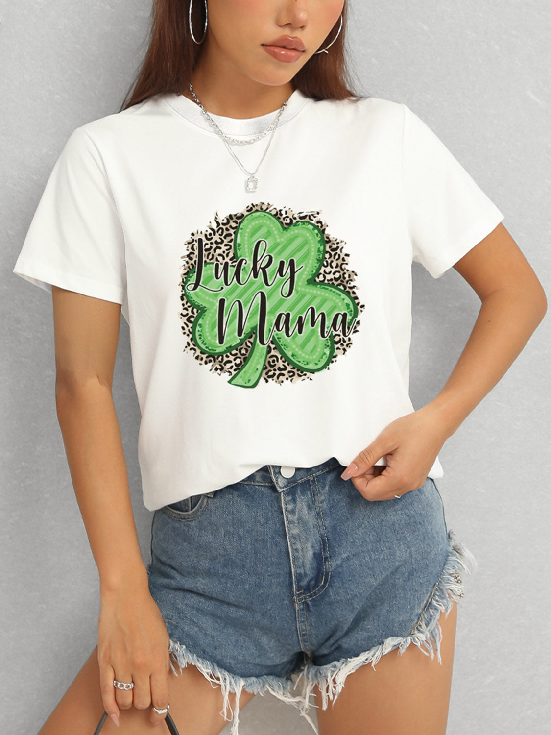 LUCKY MAMA Round Neck T-Shirt-Angel Casuals