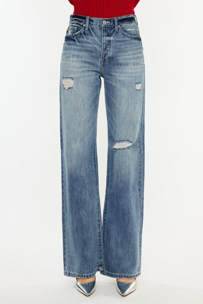 Kancan Distressed High Waist Bootcut Jeans-Angel Casuals