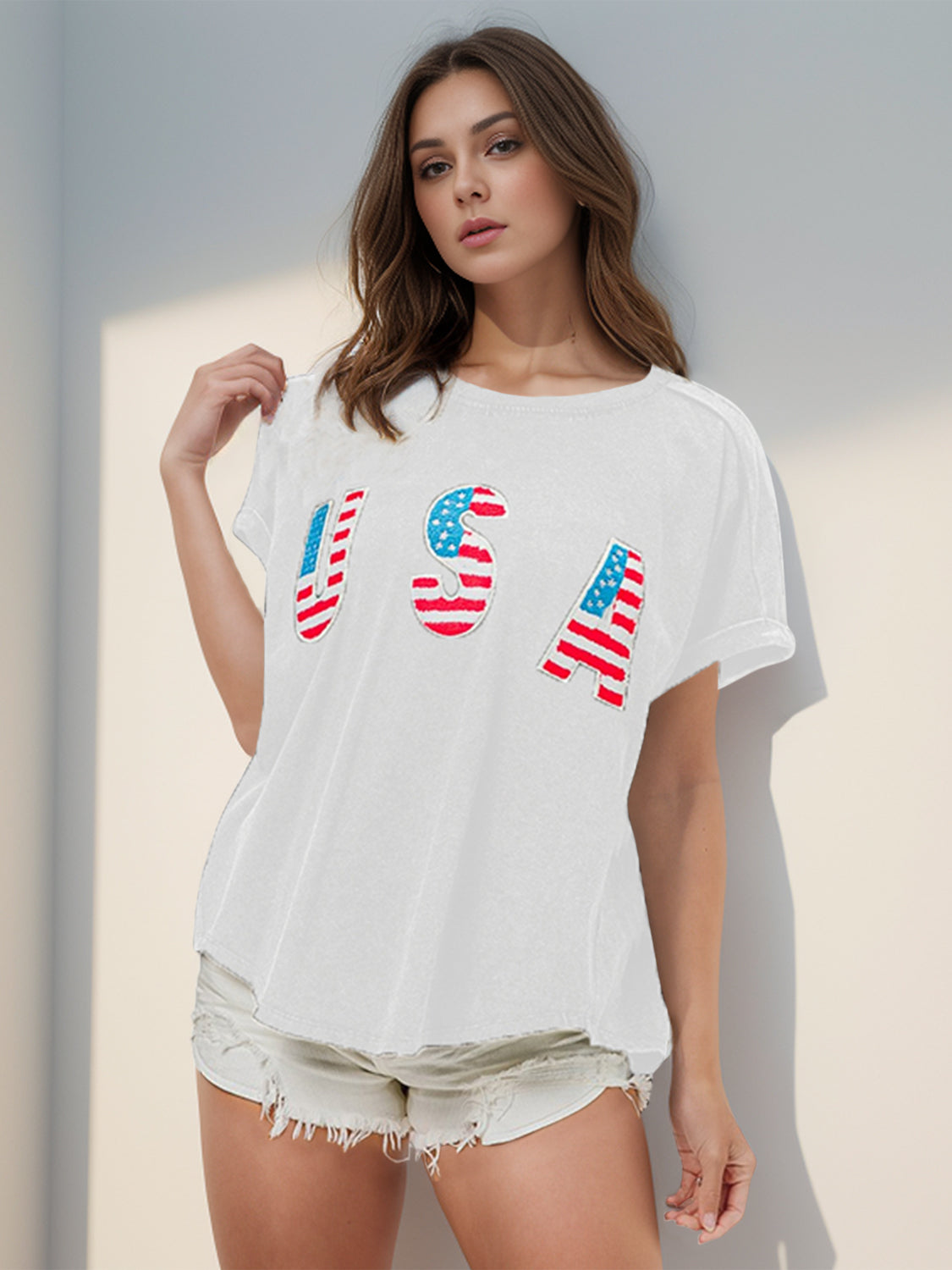 USA Round Neck Short Sleeve T-Shirt-Angel Casuals