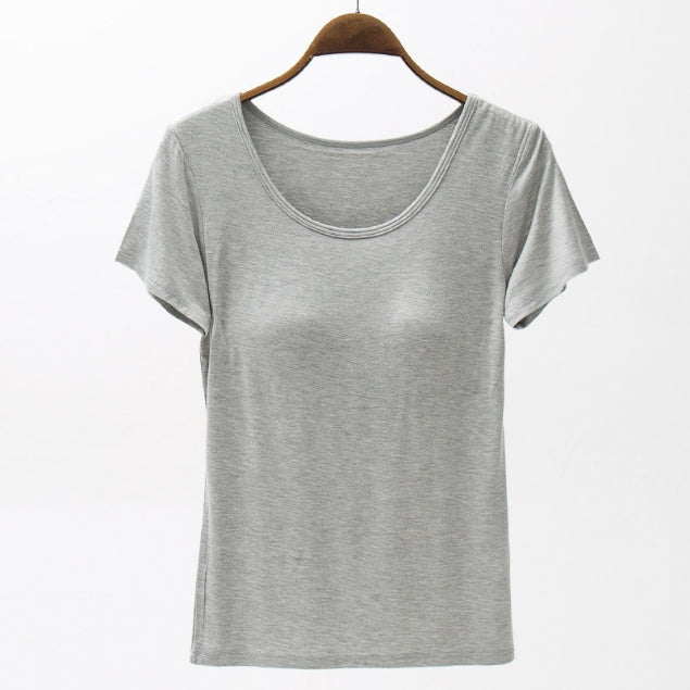 Round Neck Modal T-Shirt with Bra-Angel Casuals