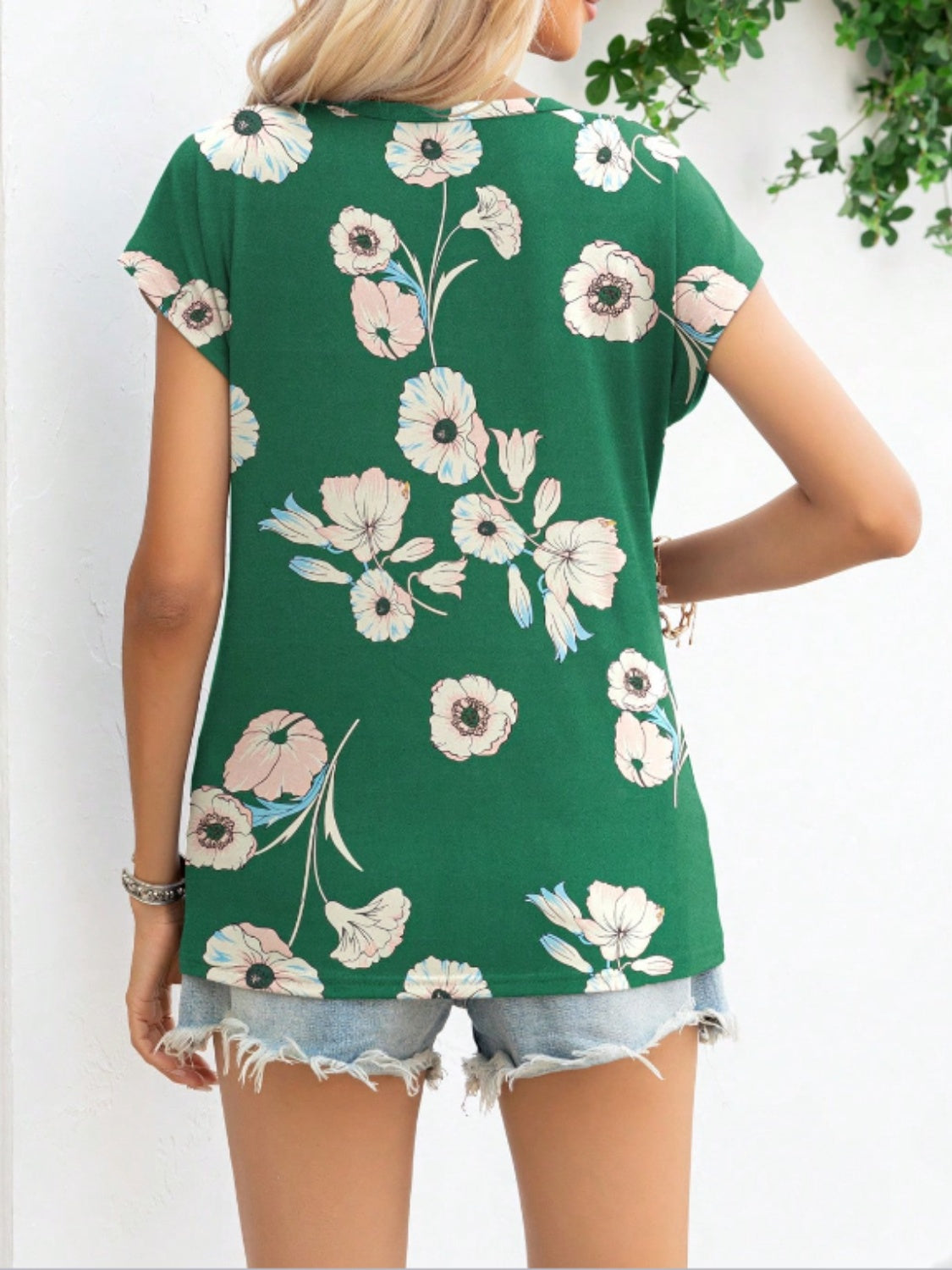 Printed Round Neck Short Sleeve T-Shirt-Angel Casuals