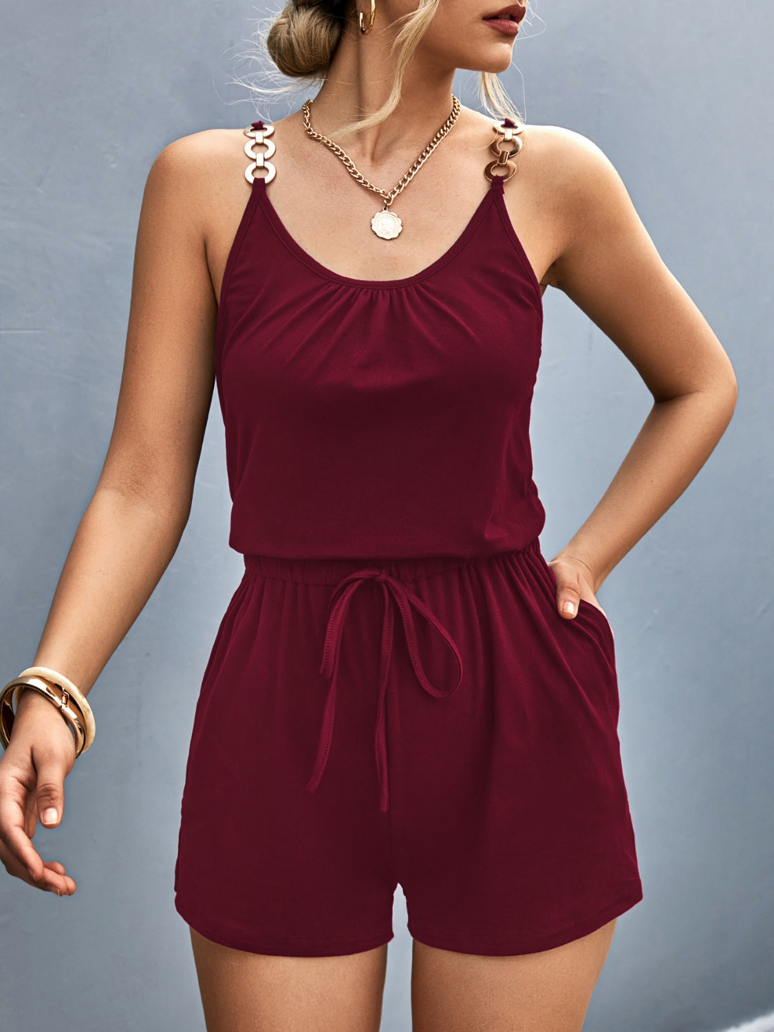 Scoop Neck Romper with Pockets-Angel Casuals