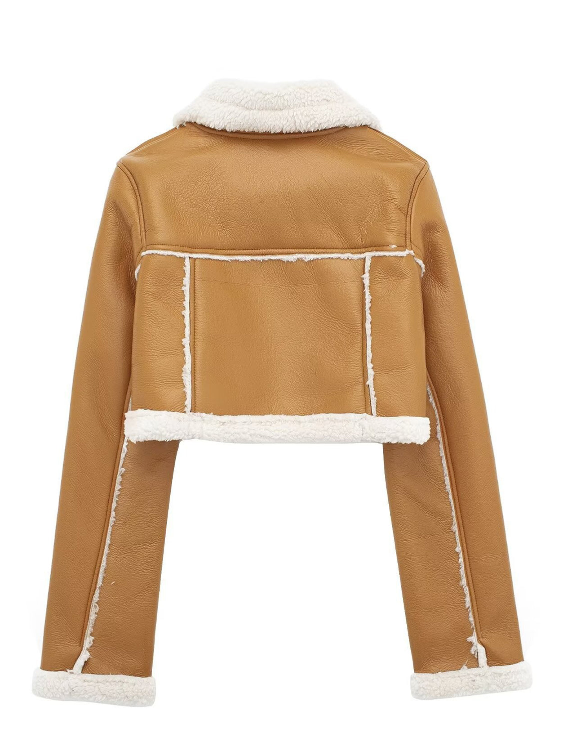 Collared Neck Long Sleeve Plush Cropped Jacket-Angel Casuals