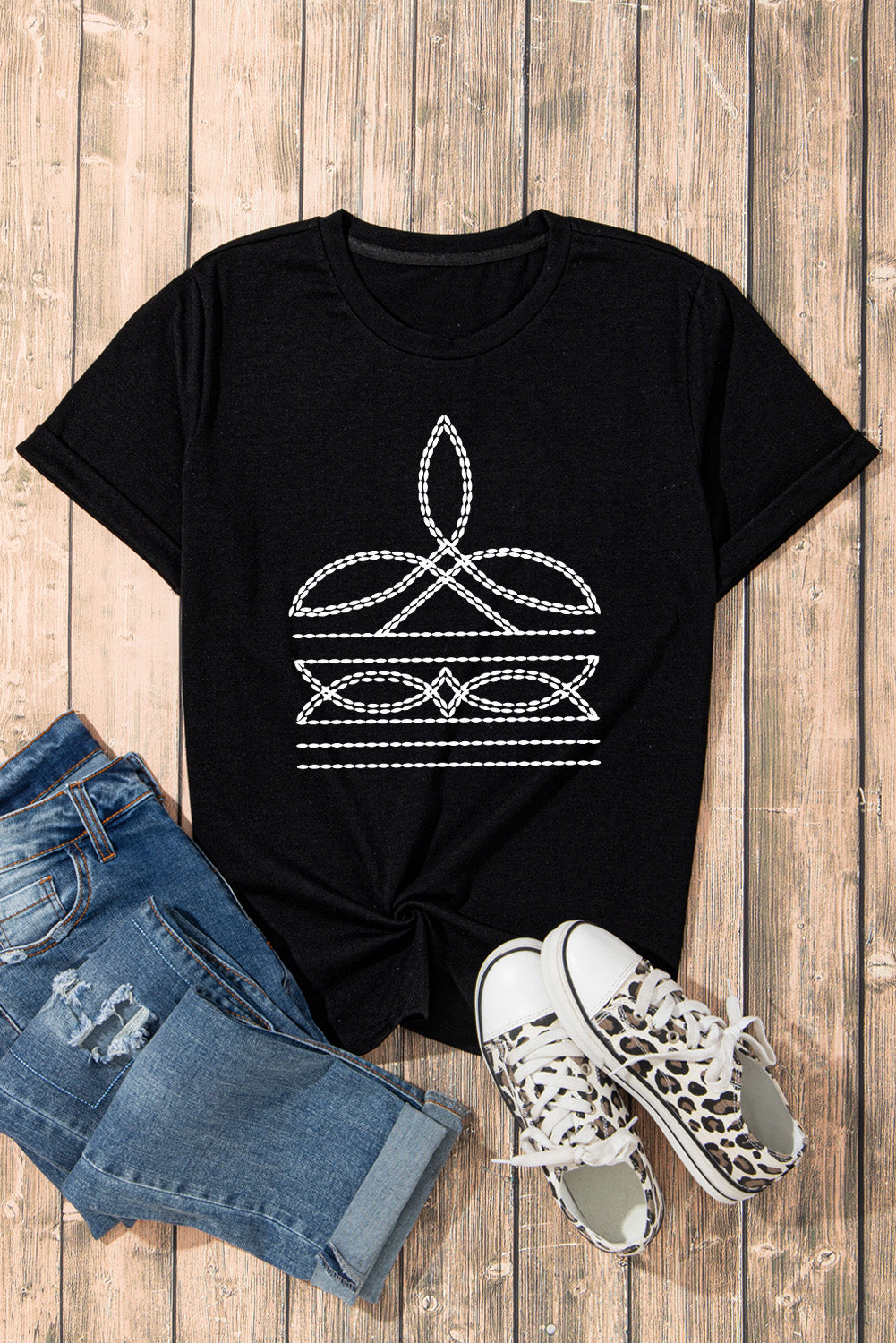 Graphic Round Neck Short Sleeve T-Shirt-Angel Casuals
