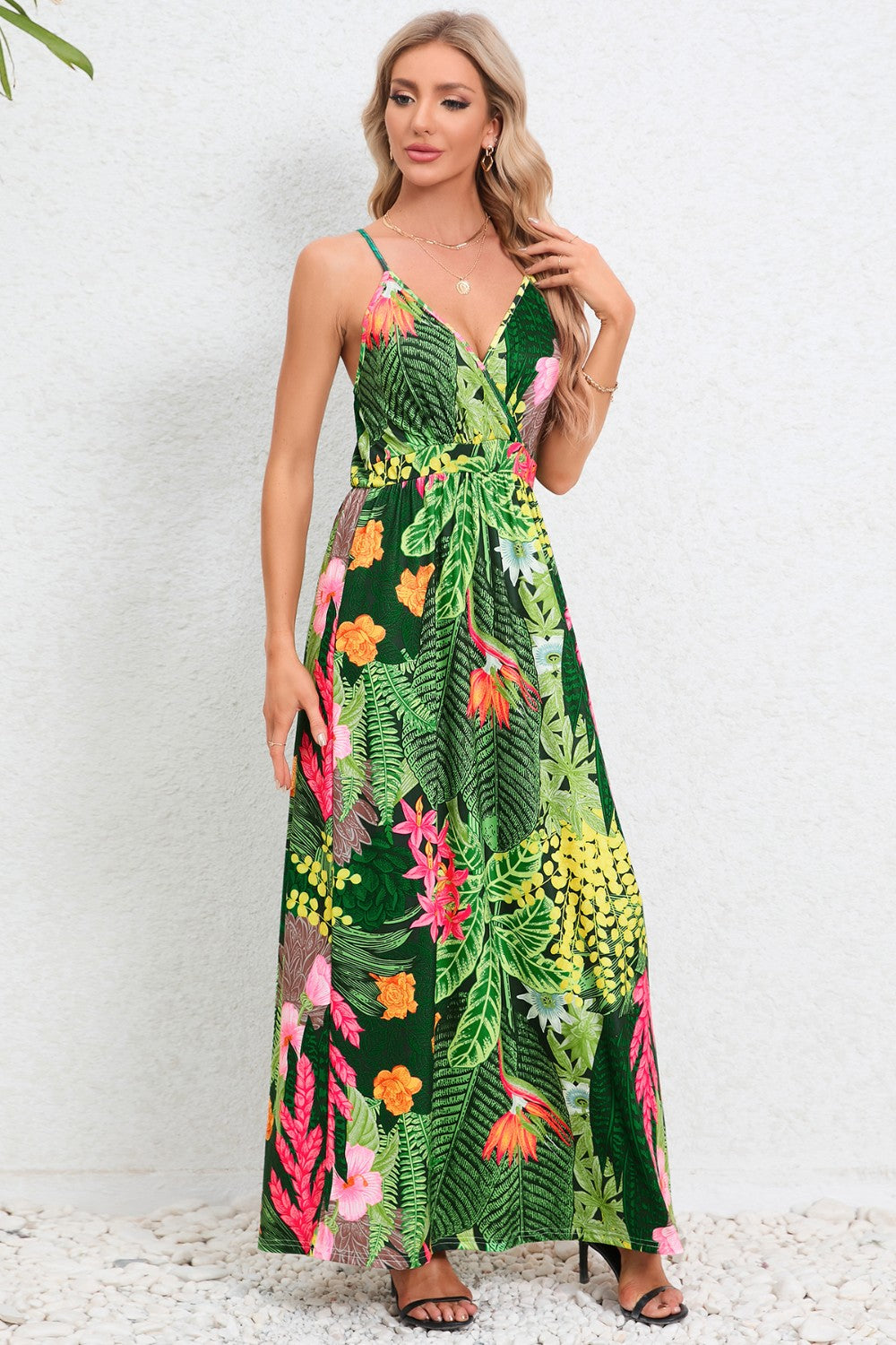 Printed Surplice Maxi Cami Dress-Angel Casuals