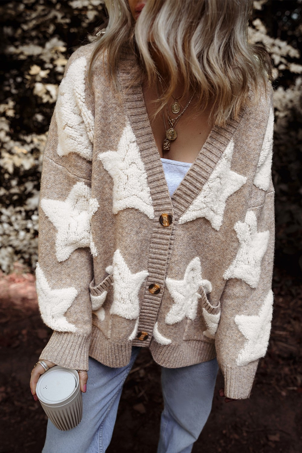 Star Button Up Long Sleeve Cardigan-Angel Casuals