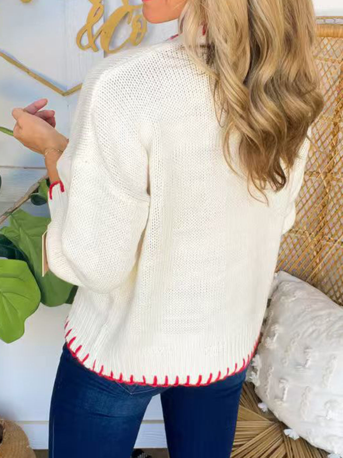 Bow Round Neck Long Sleeve Sweater-Angel Casuals