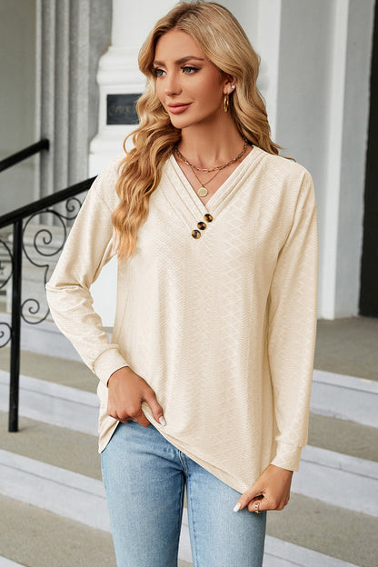 V-Neck Long Sleeve T-Shirt-Angel Casuals