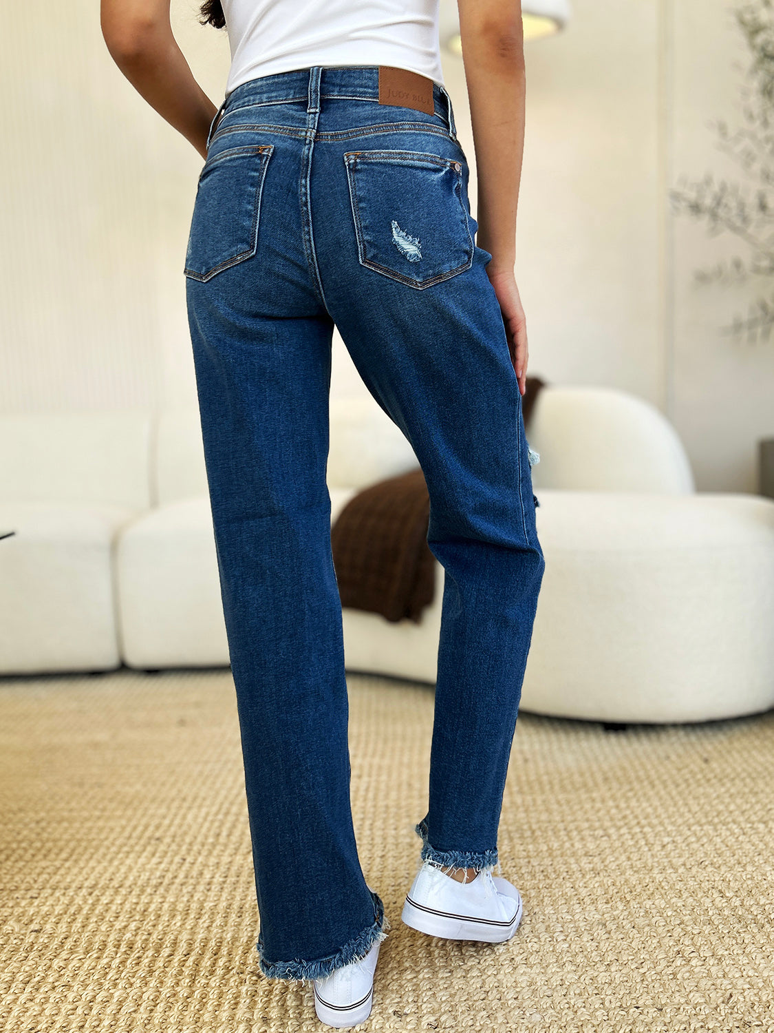 Judy Blue Full Size Mid Rise Distressed Raw Hem Jeans-Angel Casuals