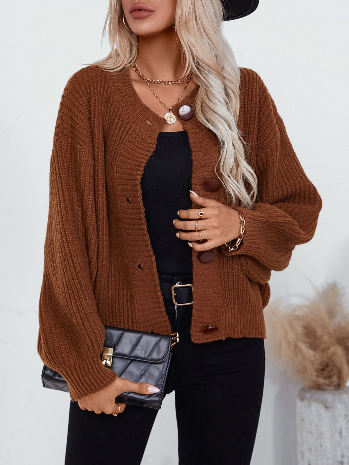 Button Down Long Sleeve Cardigan-Angel Casuals