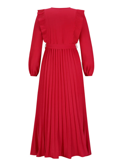 Pleated Surplice Tie Waist Maxi Dress-Angel Casuals