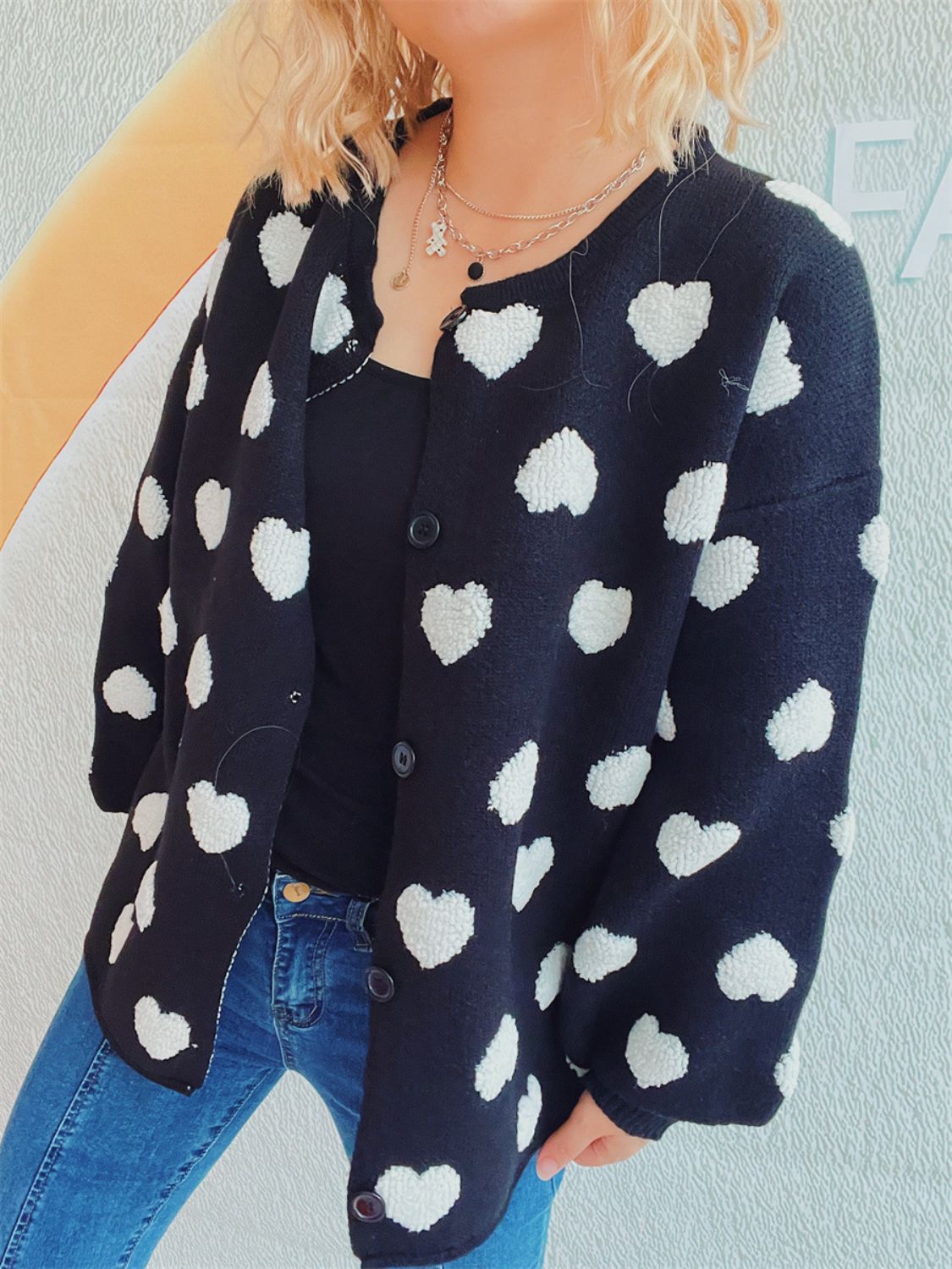 Heart Button Up Long Sleeve Cardigan-Angel Casuals
