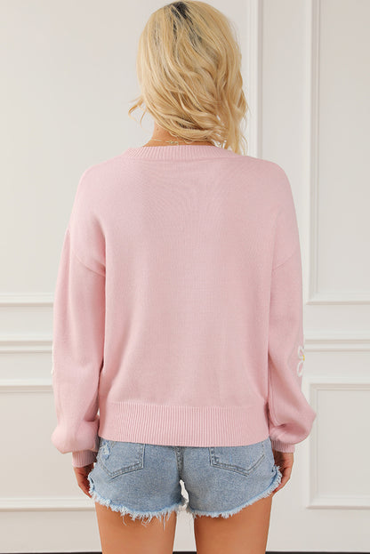 Flower Round Neck Dropped Shoulder Sweater-Angel Casuals