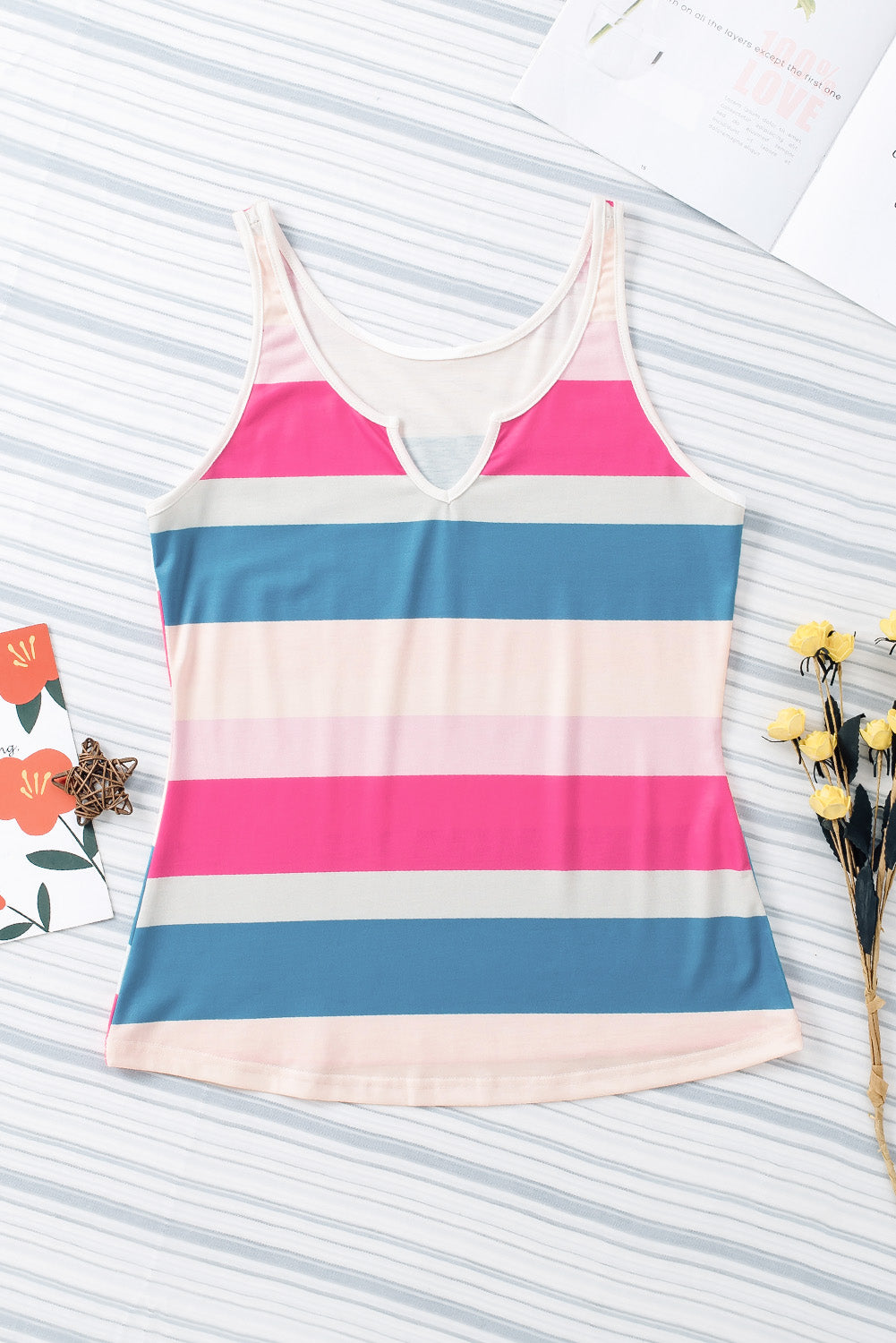 Striped Notched Neck Tank-Angel Casuals