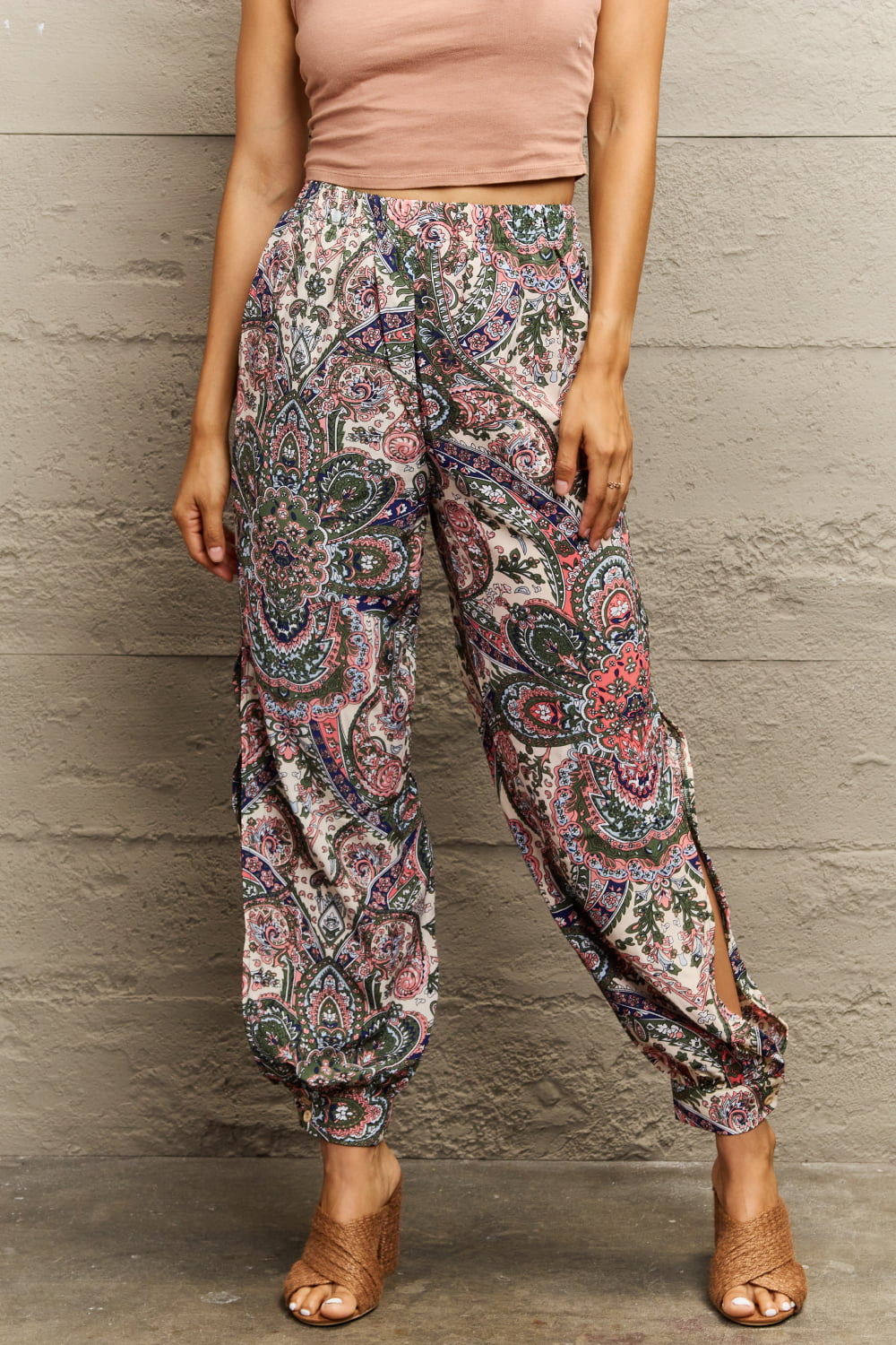 Printed Cutout Long Pants-Angel Casuals