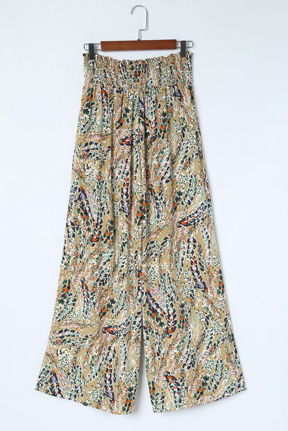 Printed Smocked Waist Wide Leg Pants-Angel Casuals