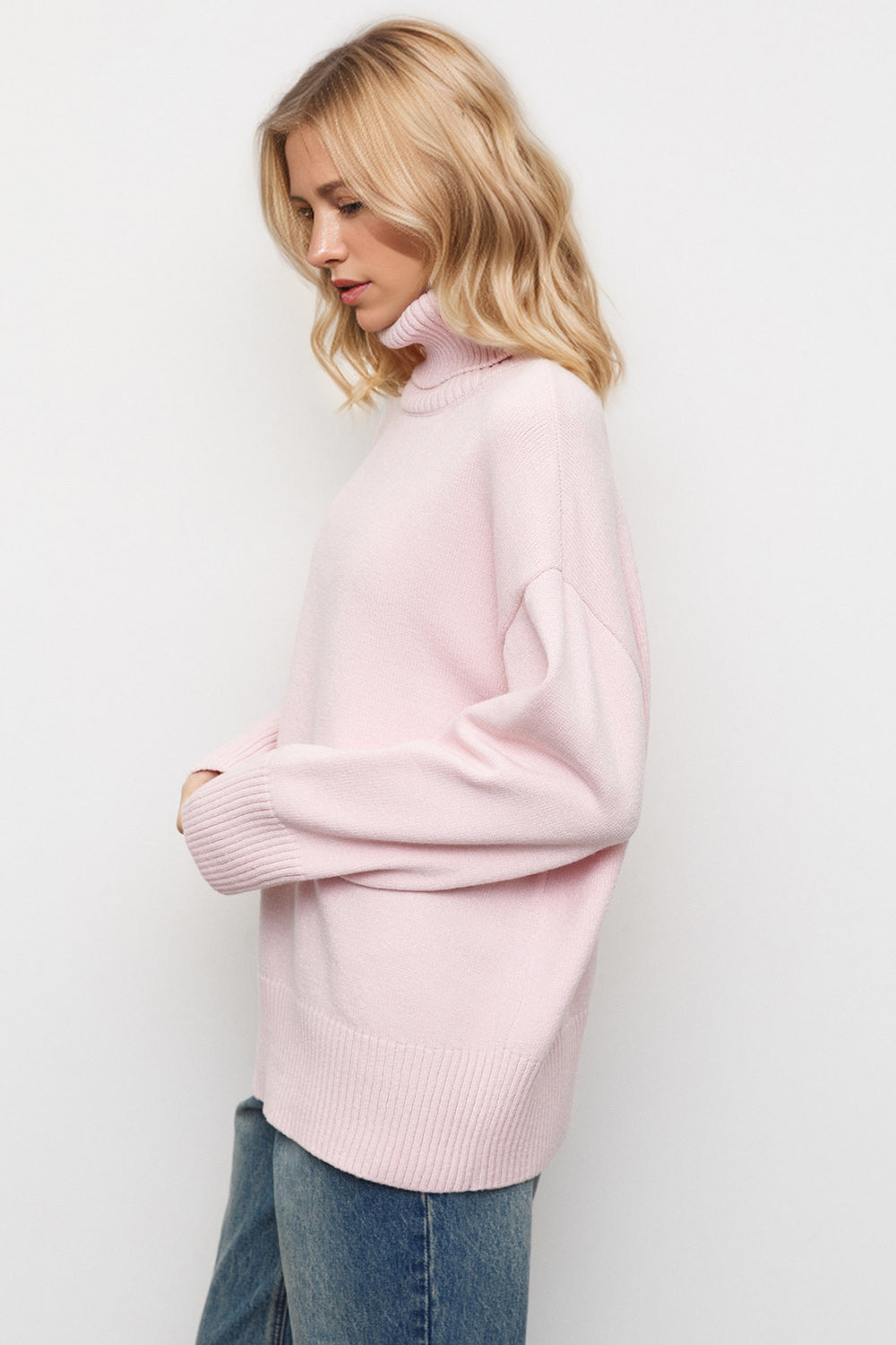 Basic Bae Turtleneck Dropped Shoulder Long Sleeve Sweater-Angel Casuals