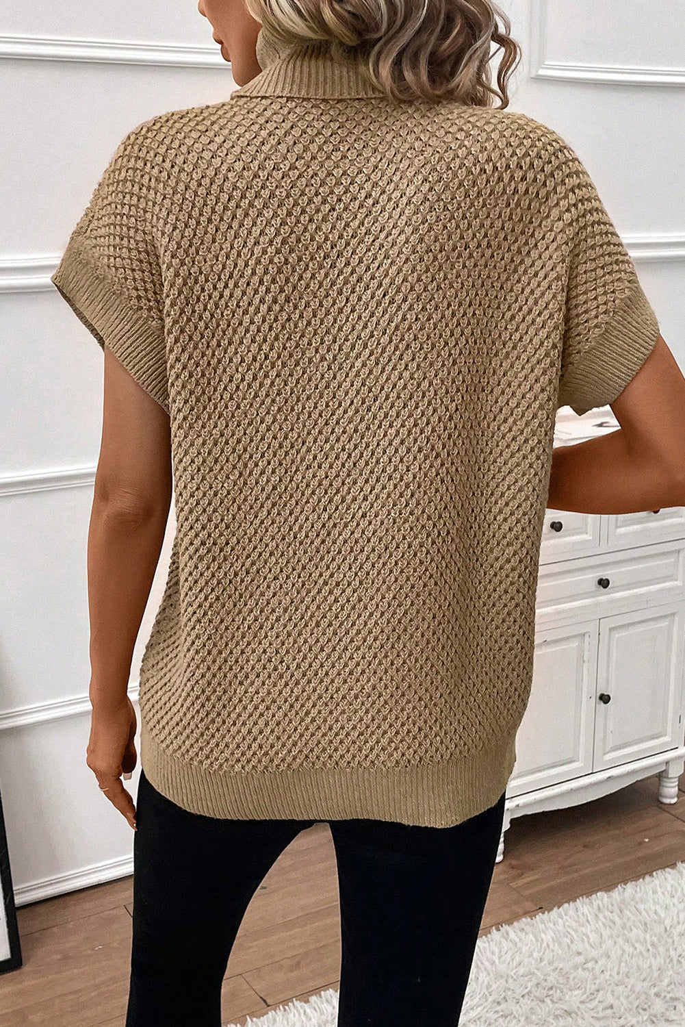 Solid Color Turtleneck Short Sleeve Sweater-Angel Casuals