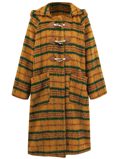 Plaid Long Sleeve Hooded Coat with Pockets-Angel Casuals