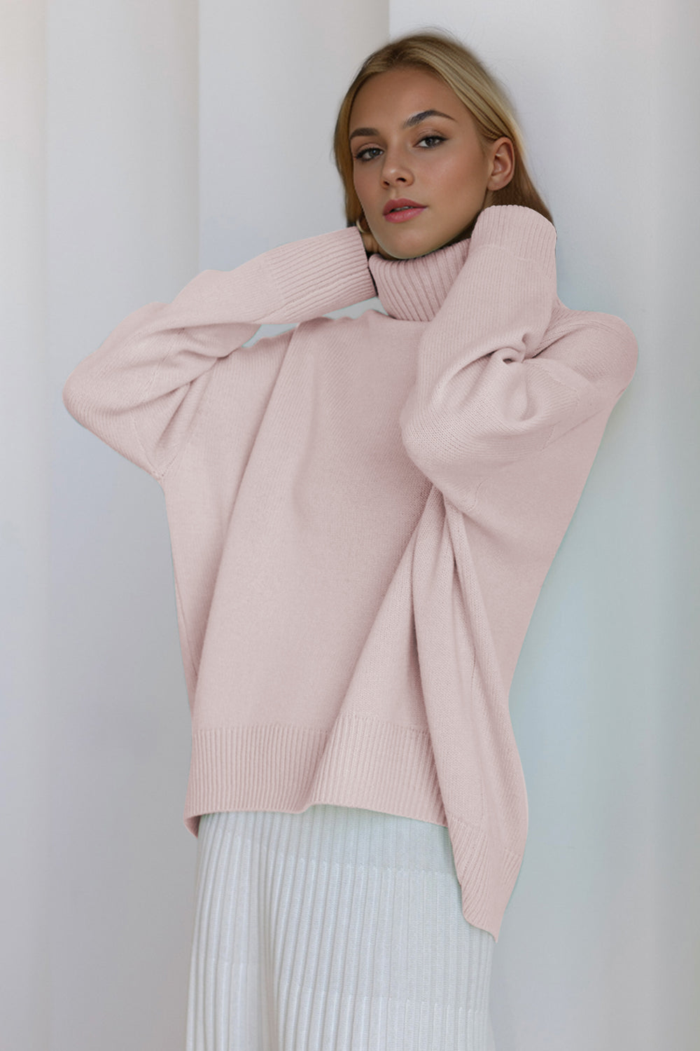 Basic Bae Turtleneck Dropped Shoulder Long Sleeve Sweater-Angel Casuals