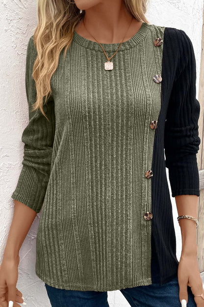 Contrast Long Sleeve Knit Top-Angel Casuals