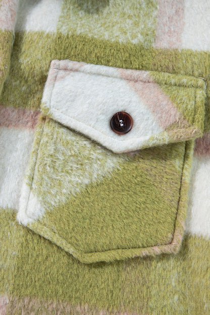 Pocketed Plaid Collared Neck Shacket-Angel Casuals