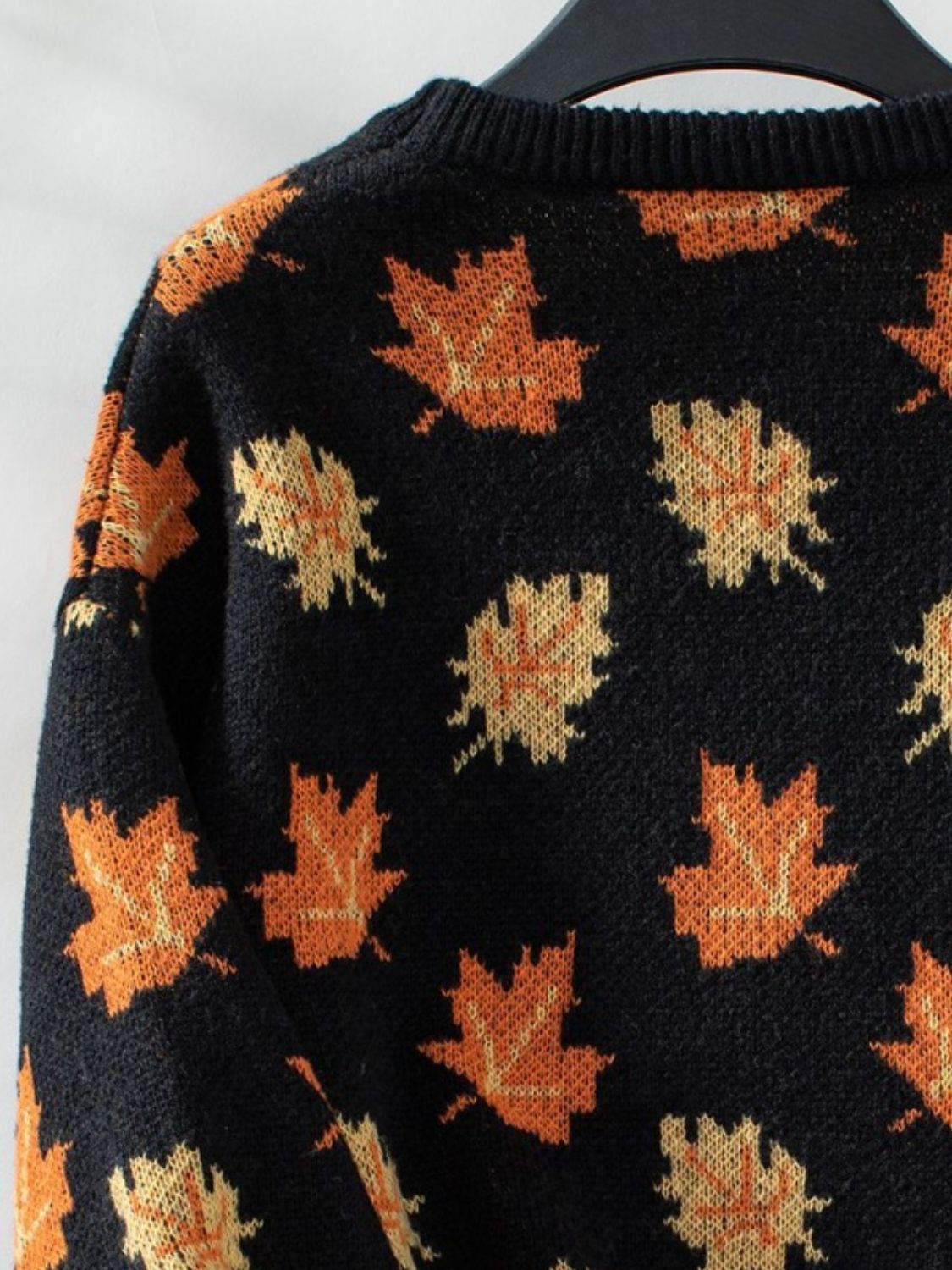 Maple Leaf Round Neck Long Sleeve Sweater-Angel Casuals