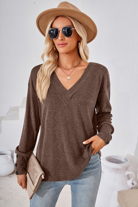 V-Neck Dropped Shoulder T-Shirt-Angel Casuals
