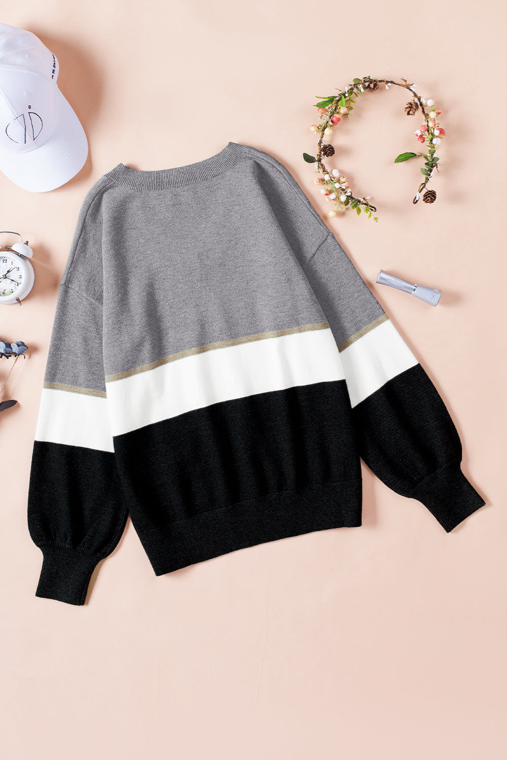 Color Block V Neck Long Sleeve Sweater-Angel Casuals