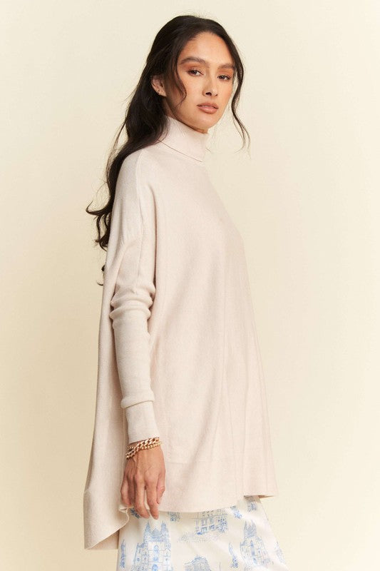 Davi & Dani High-Low Turtleneck Long Sleeve Knit Top-Angel Casuals