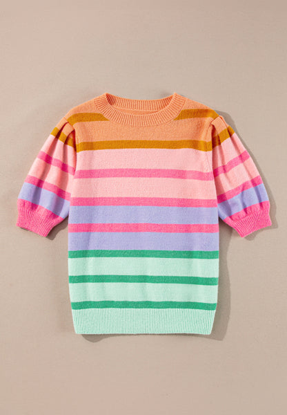 Striped Round Neck Half Sleeve Sweater-Angel Casuals