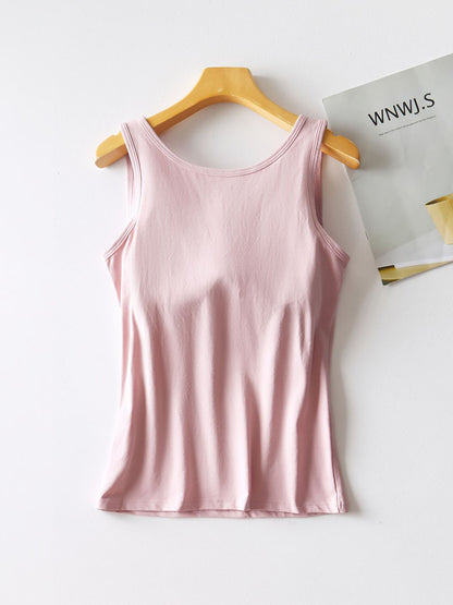 Round Neck Tank with Bra-Angel Casuals