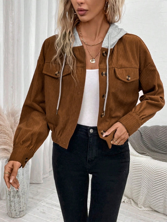 Button Up Drawstring Hooded Jacket-Angel Casuals