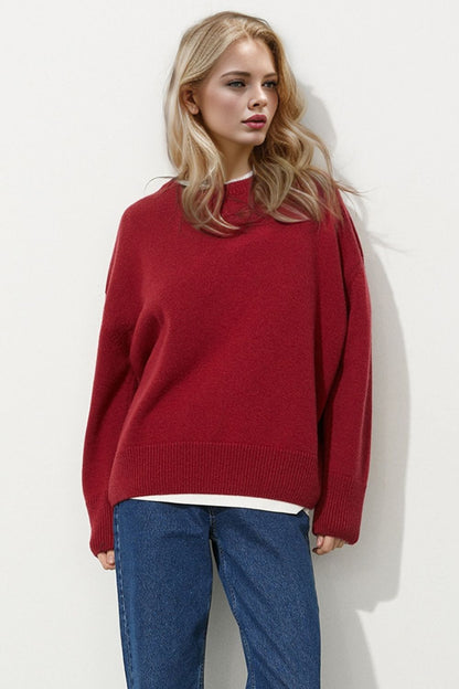 Basic Bae Round Neck Dropped Shoulder Long Sleeve Sweater-Angel Casuals