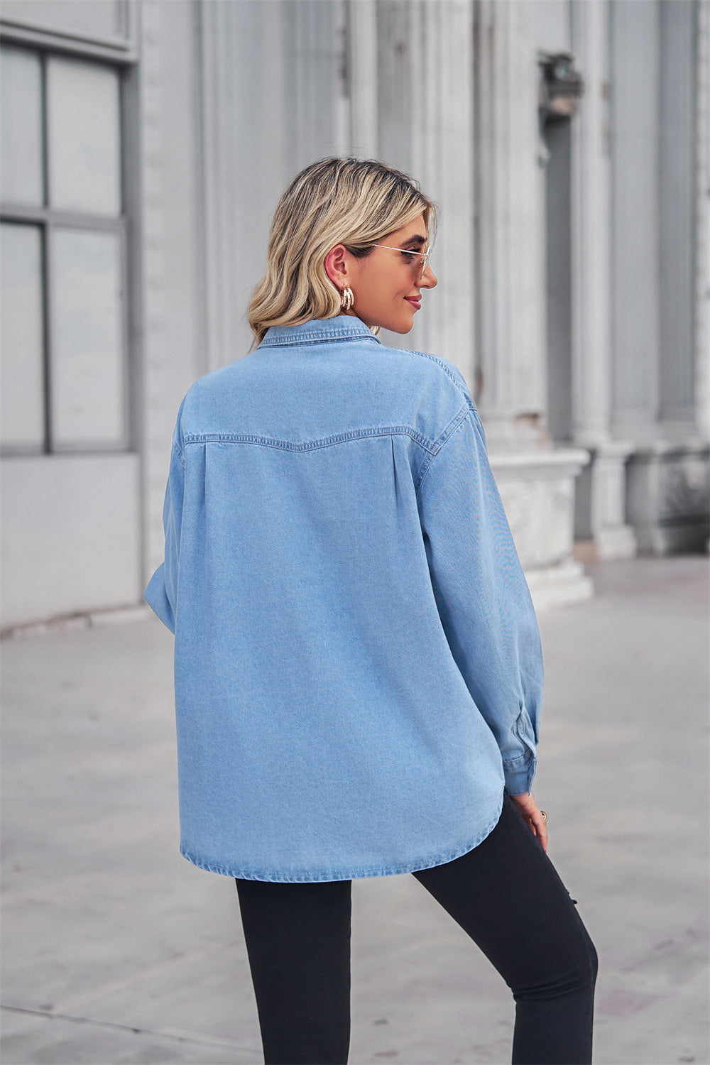 Collared Neck Dropped Shoulder Denim Top-Angel Casuals