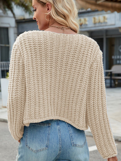 Round Neck Button Up Cardigan with Pockets-Angel Casuals