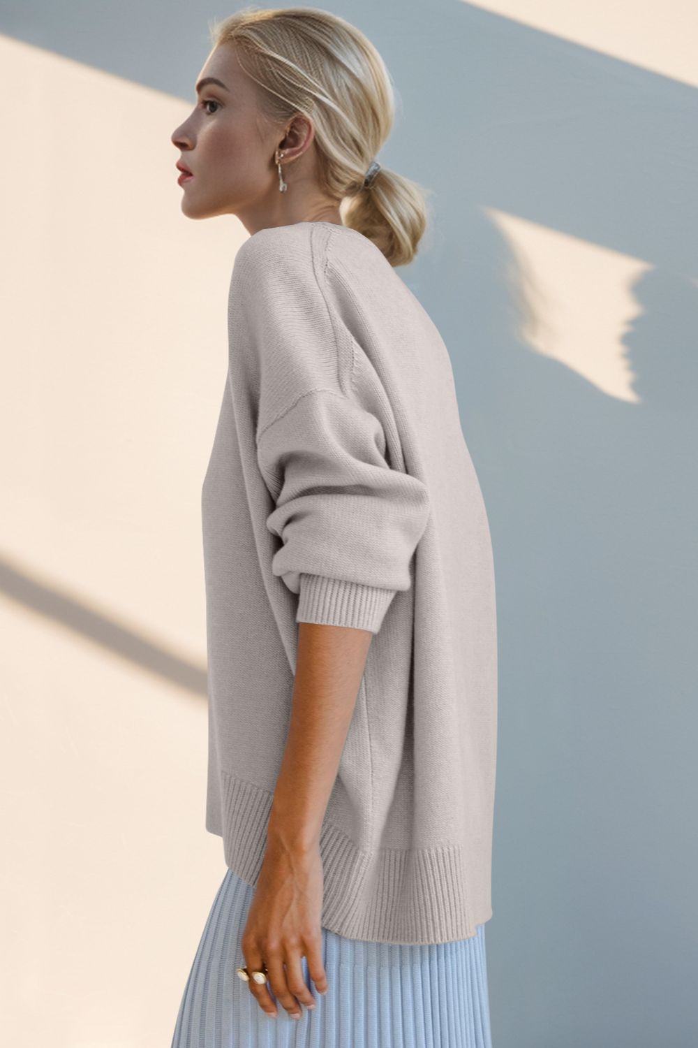 Basic Bae Round Neck Dropped Shoulder Sweater-Angel Casuals