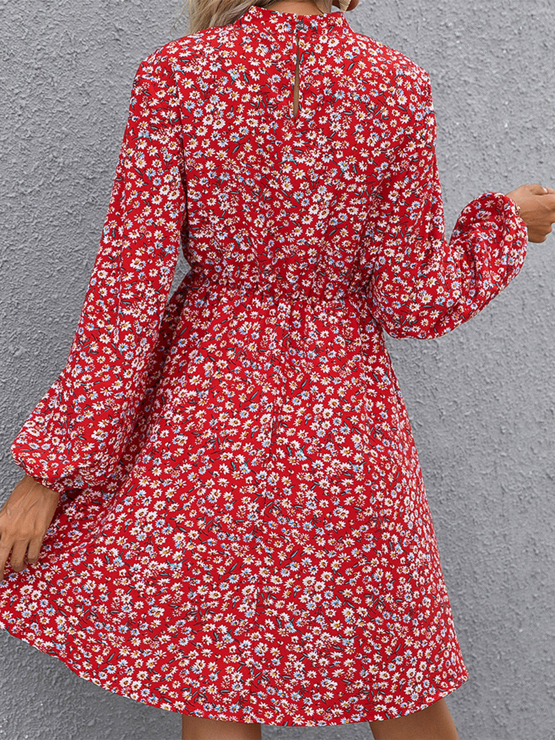 Floral Mock Neck Long Sleeve Dress-Angel Casuals