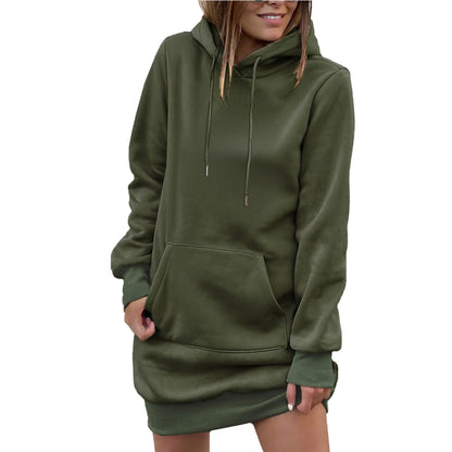 Drawstring Long Sleeve Hooded Mini Dress-Angel Casuals