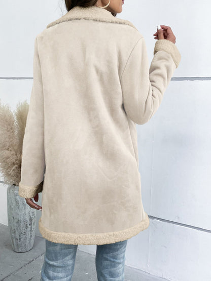 Lapel Collar Teddy Lining Longline Coat-Angel Casuals