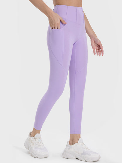 Pocketed High Waist Active Leggings-Angel Casuals