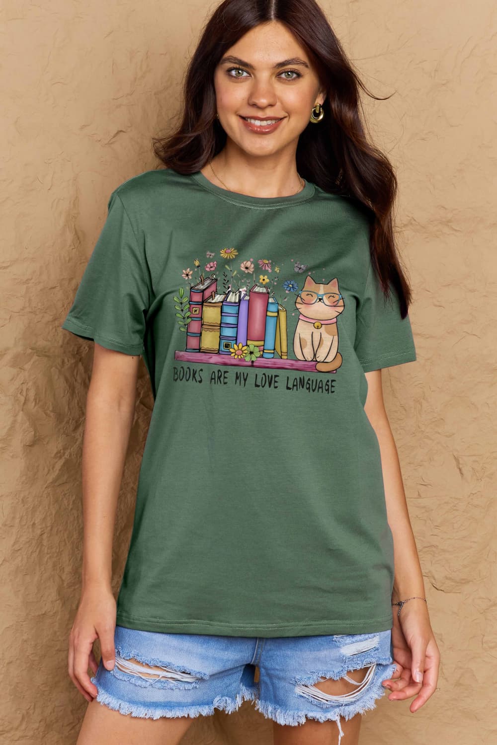 Simply Love Full Size BOOKS ARE MY LOVE LANGUAGE Graphic Cotton Tee-Angel Casuals